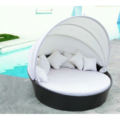 Outdoor Rattan Wicker Round Sofa Bed with Tent