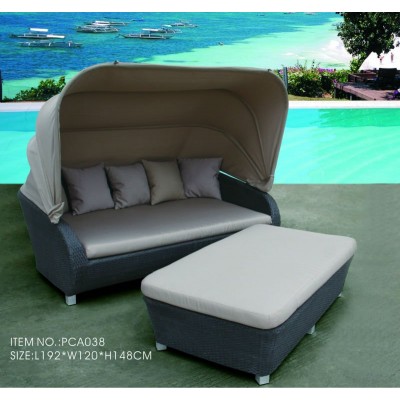 Garden Wicker Daybed Set with Tent Cover